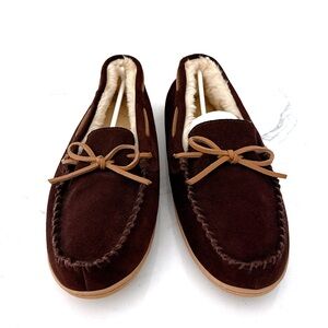 J Crew Suede Leather Slippers Brown Sherpa Moccasin Shoes Preppy Comfort Cozy 10